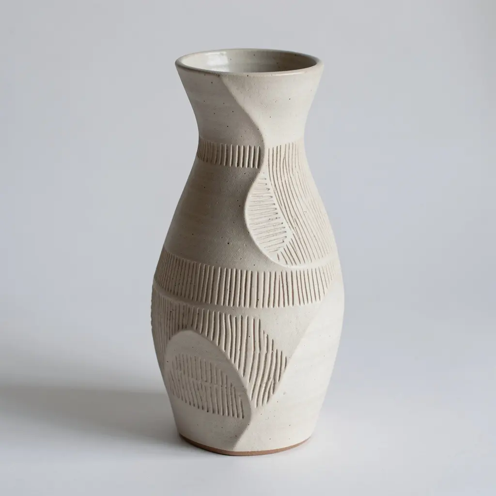 Handcrafted sculptural ceramic vase in neutral tones